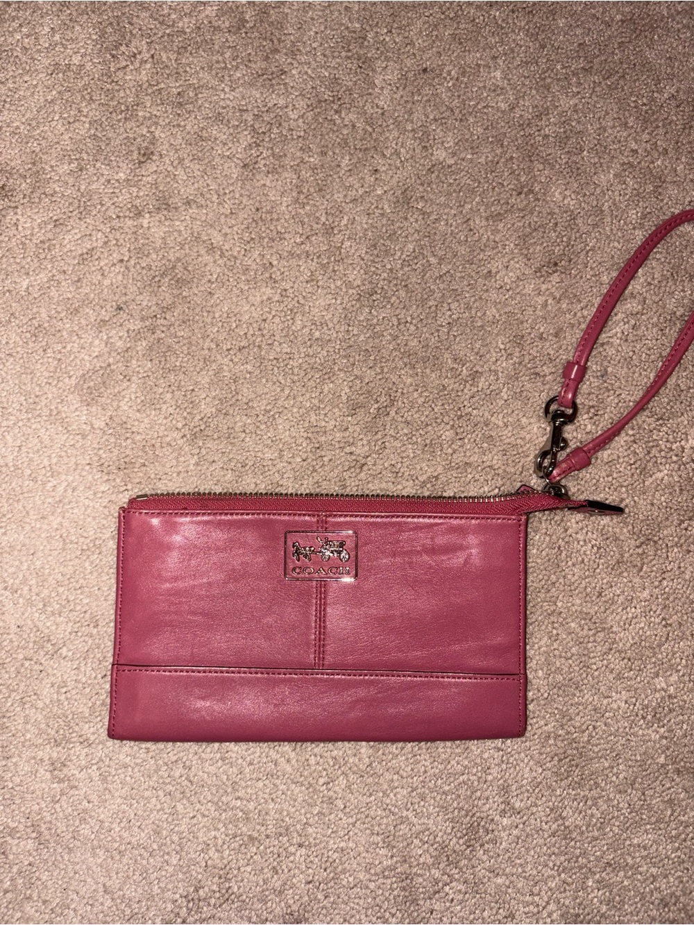 Coach Raspberry Leather Wristlet Clutch
